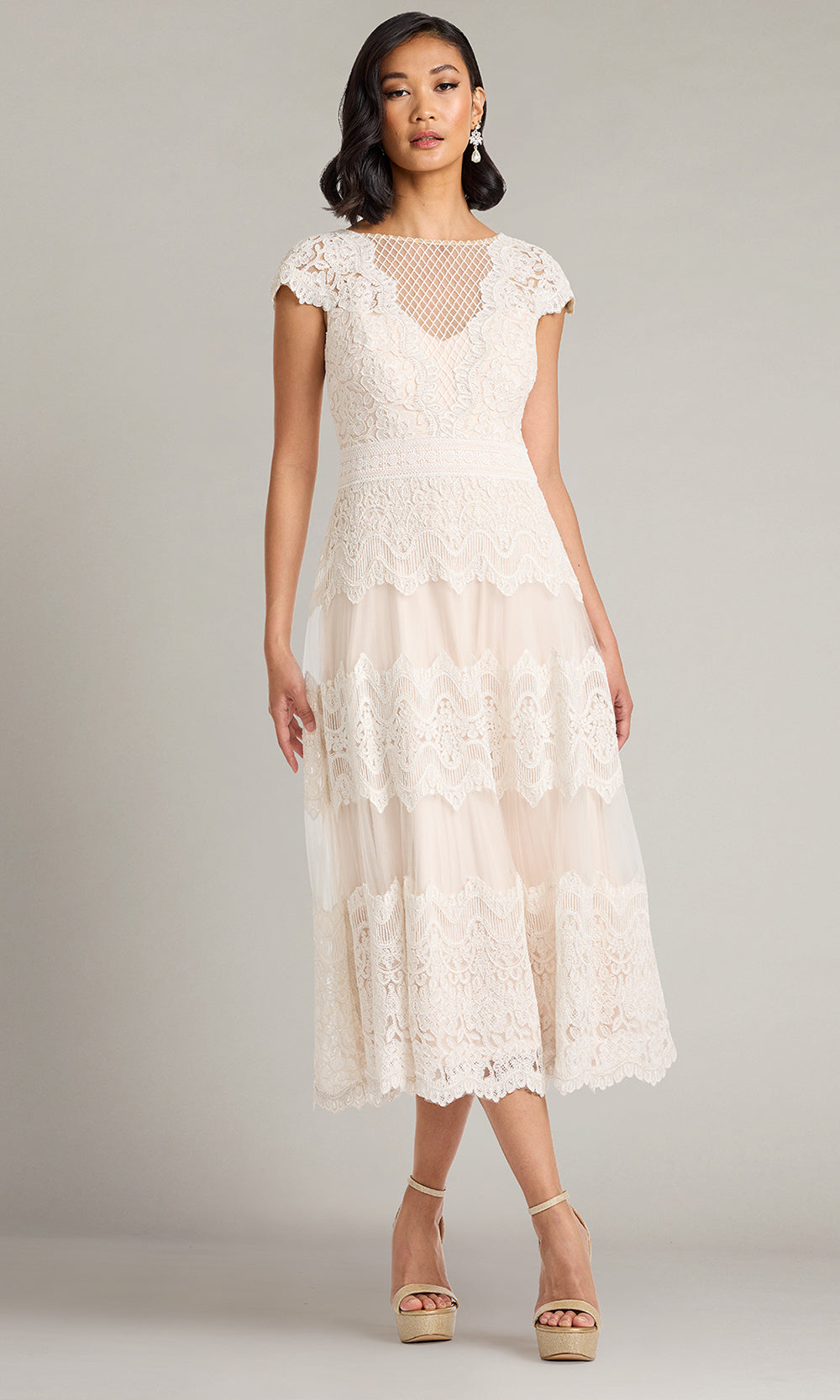 Tadashi Shoji CFJ26004MD - Bateau Neck Lace A-Line Dress Bridal Dresses in White  