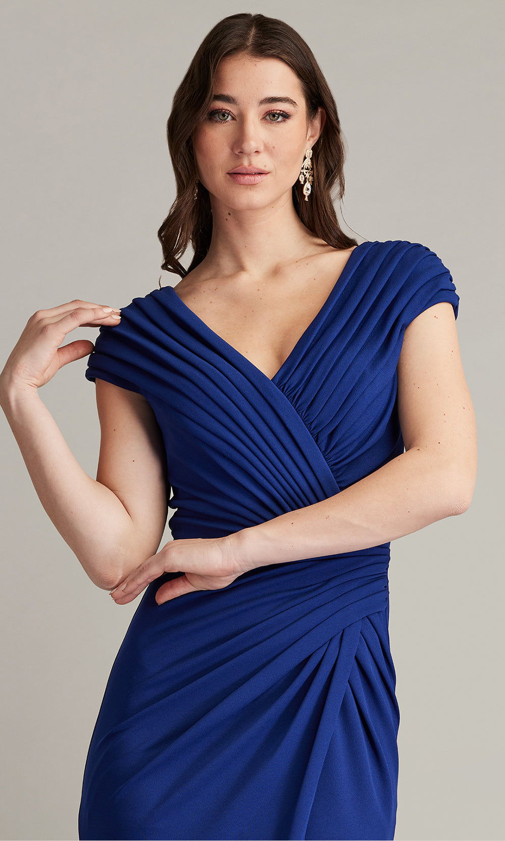 Tadashi Shoji BOS24636L - Cap Sleeve Cargill Pleated Draped Gown Mother of the Bride Dresses in Blue  