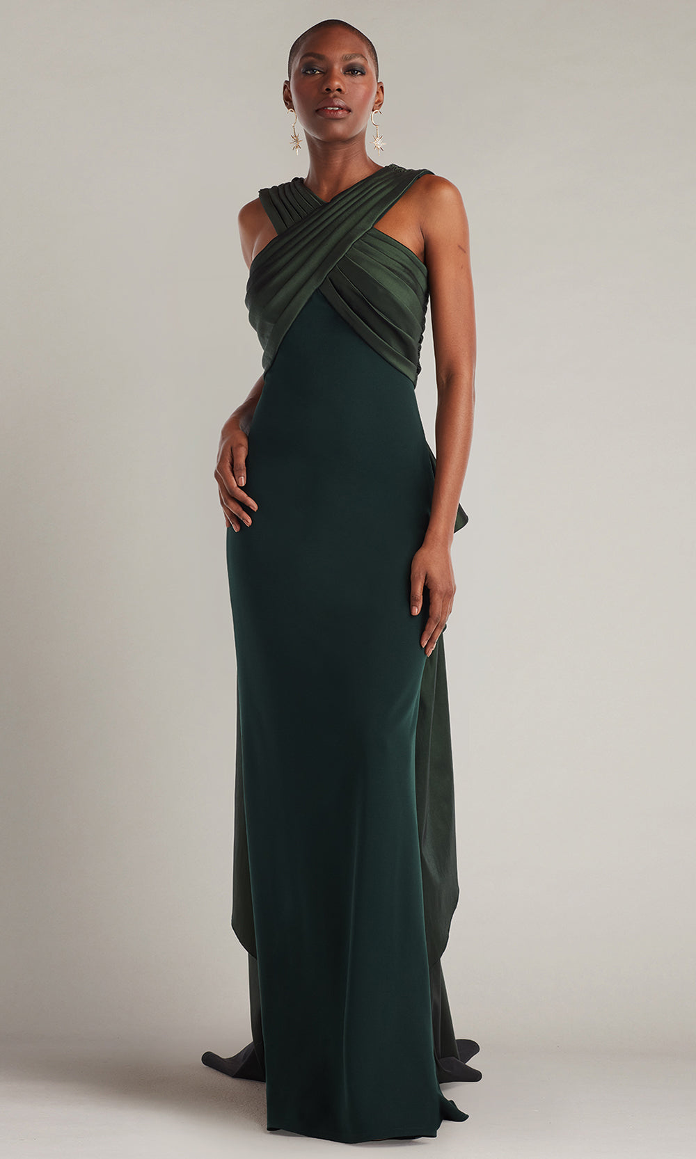Tadashi Shoji BOS25316L - Caro Cascading Halter Gown with Pleated Detail Special Occasion Dress in Green  