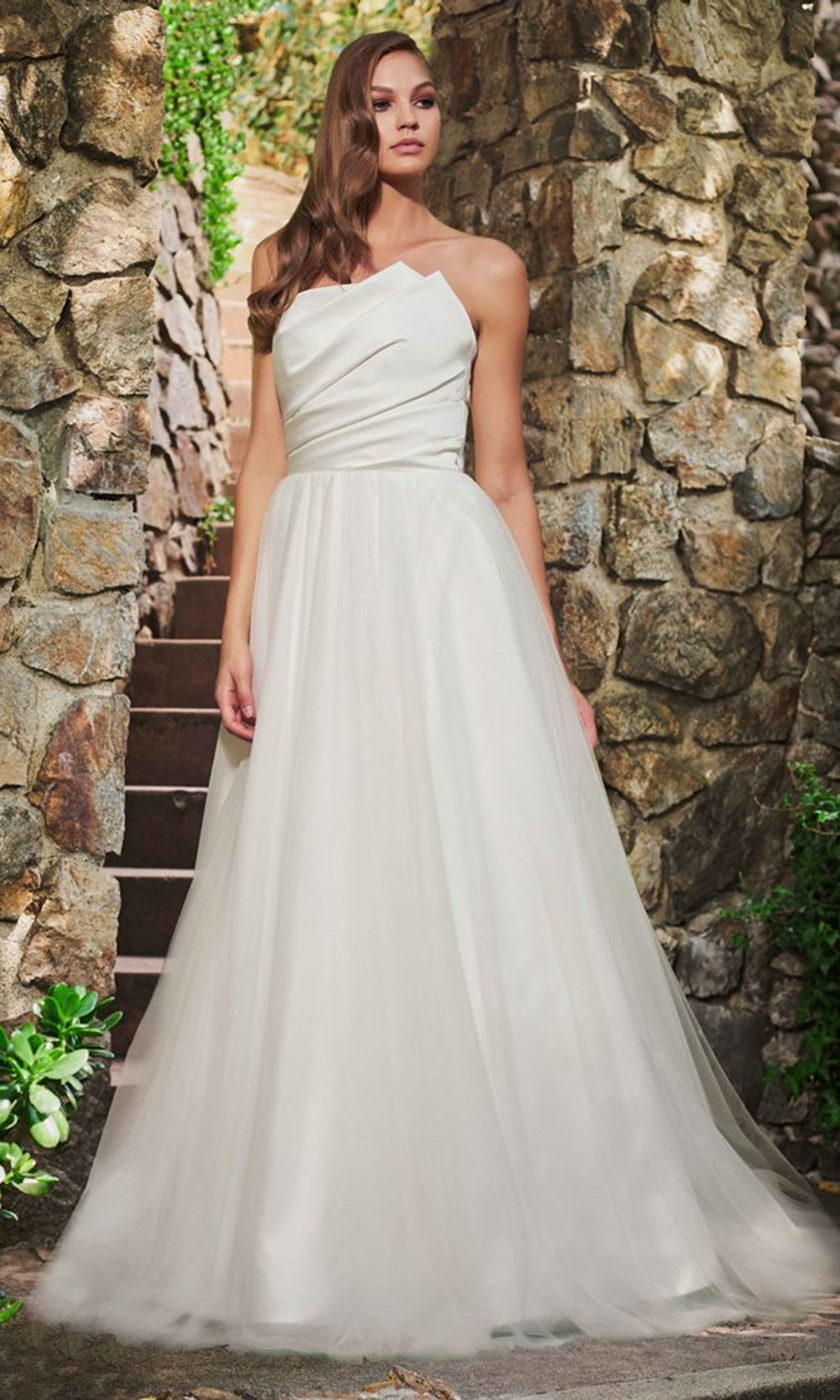 Tadashi Shoji BQN20298LBR - Strapless Ambrose Asymmetric Draped Gown Wedding Dresses in White  