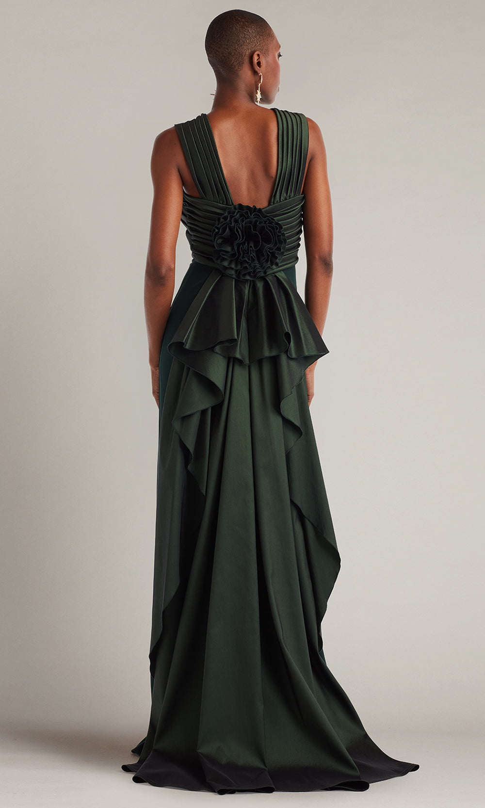 Tadashi Shoji BOS25316L - Caro Cascading Halter Gown with Pleated Detail Special Occasion Dress in Green  