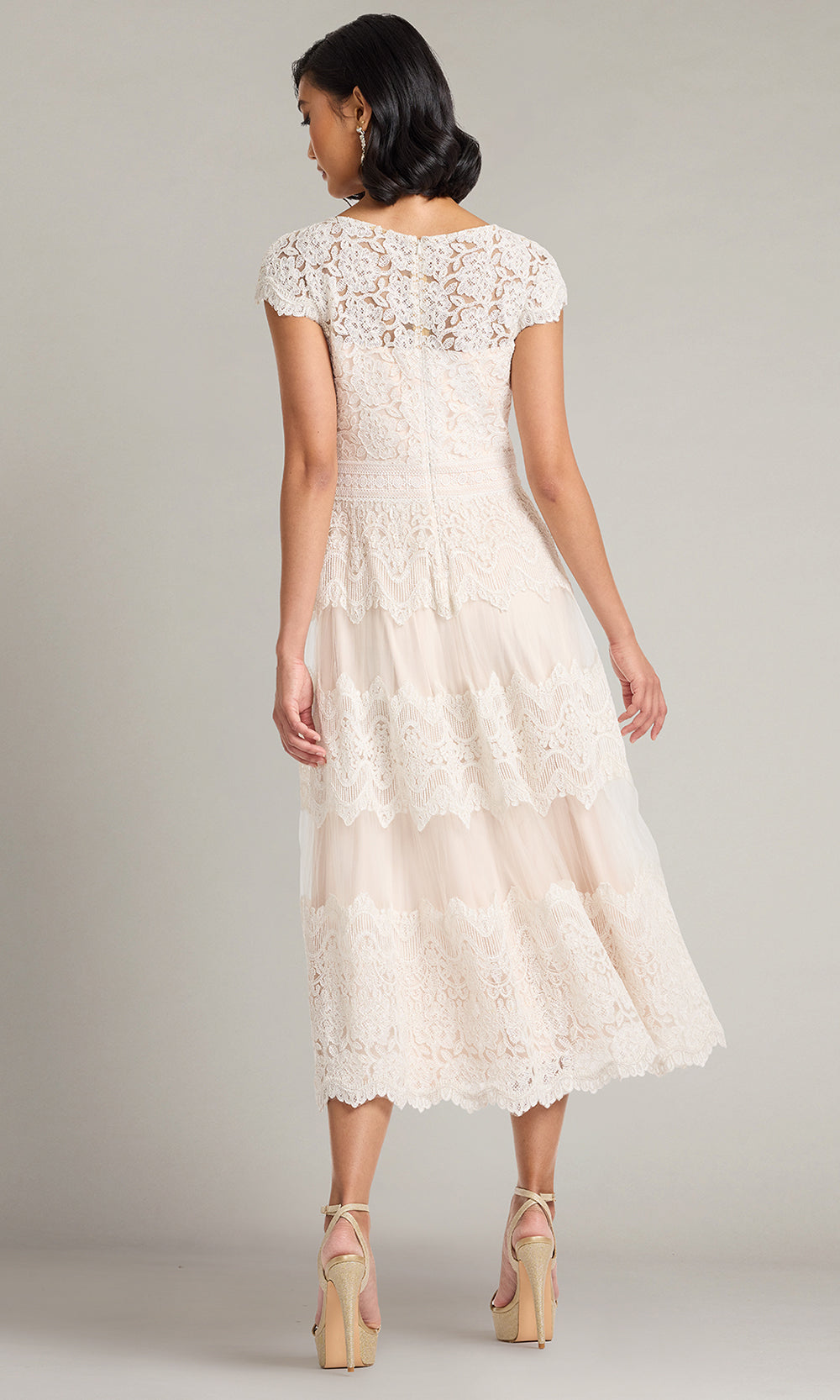Tadashi Shoji CFJ26004MD - Bateau Neck Lace A-Line Dress Bridal Dresses in White  