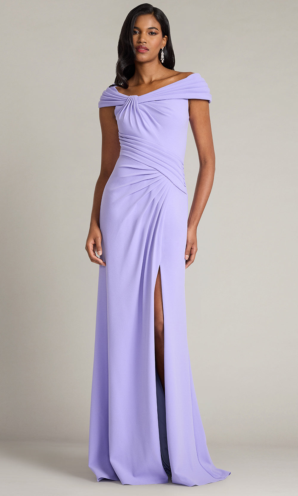 Tadashi Shoji BOS26182L - Off Shoulder High Slit Column Gown Mother of the Bride Dresses in Purple  