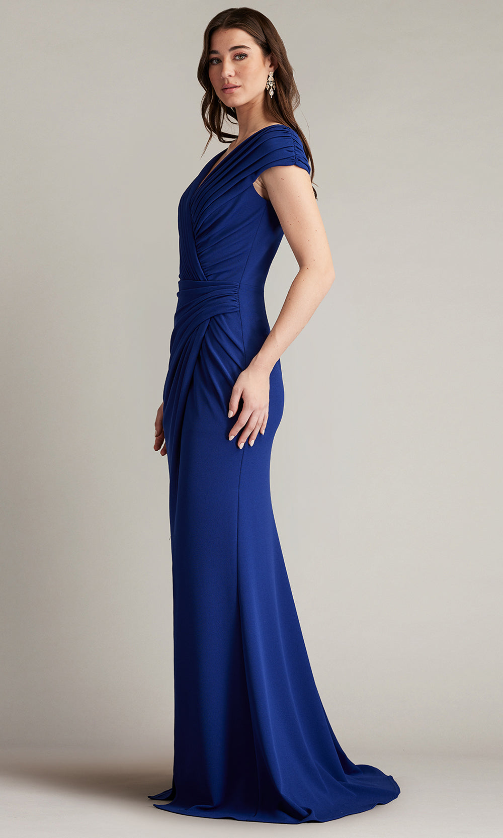 Tadashi Shoji BOS24636L - Cap Sleeve Cargill Pleated Draped Gown Mother of the Bride Dresses in Blue  