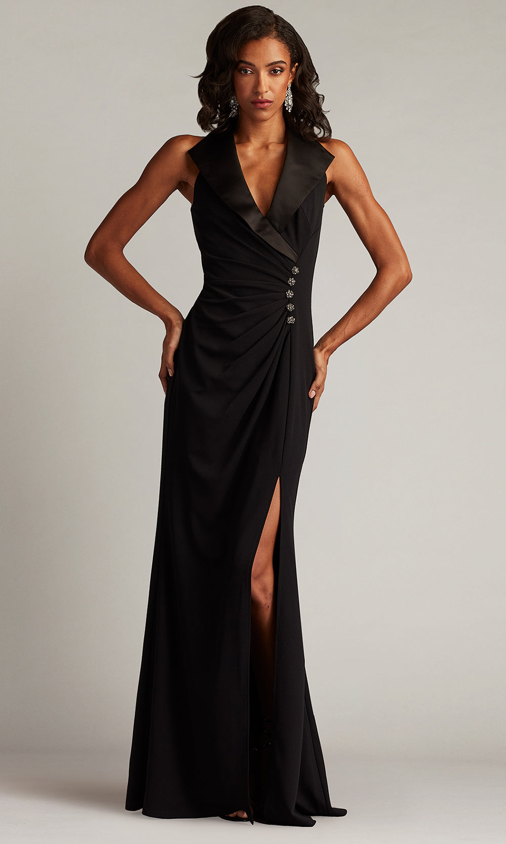 Tadashi Shoji BOS25495L - Sleeveless Neshia Halter Lapel Gown Formal Gowns in Black  