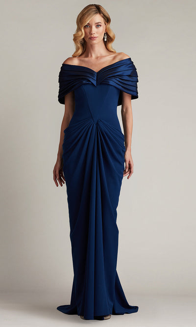 Tadashi Shoji BOS25800L - Seraphine Pleated Portrait Collar Sheath Gown Formal Gowns