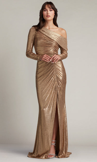 Tadashi Shoji BSJ24030L - Faina Metallic Sheath Gathered Slit Gown Special Occasion Dresses