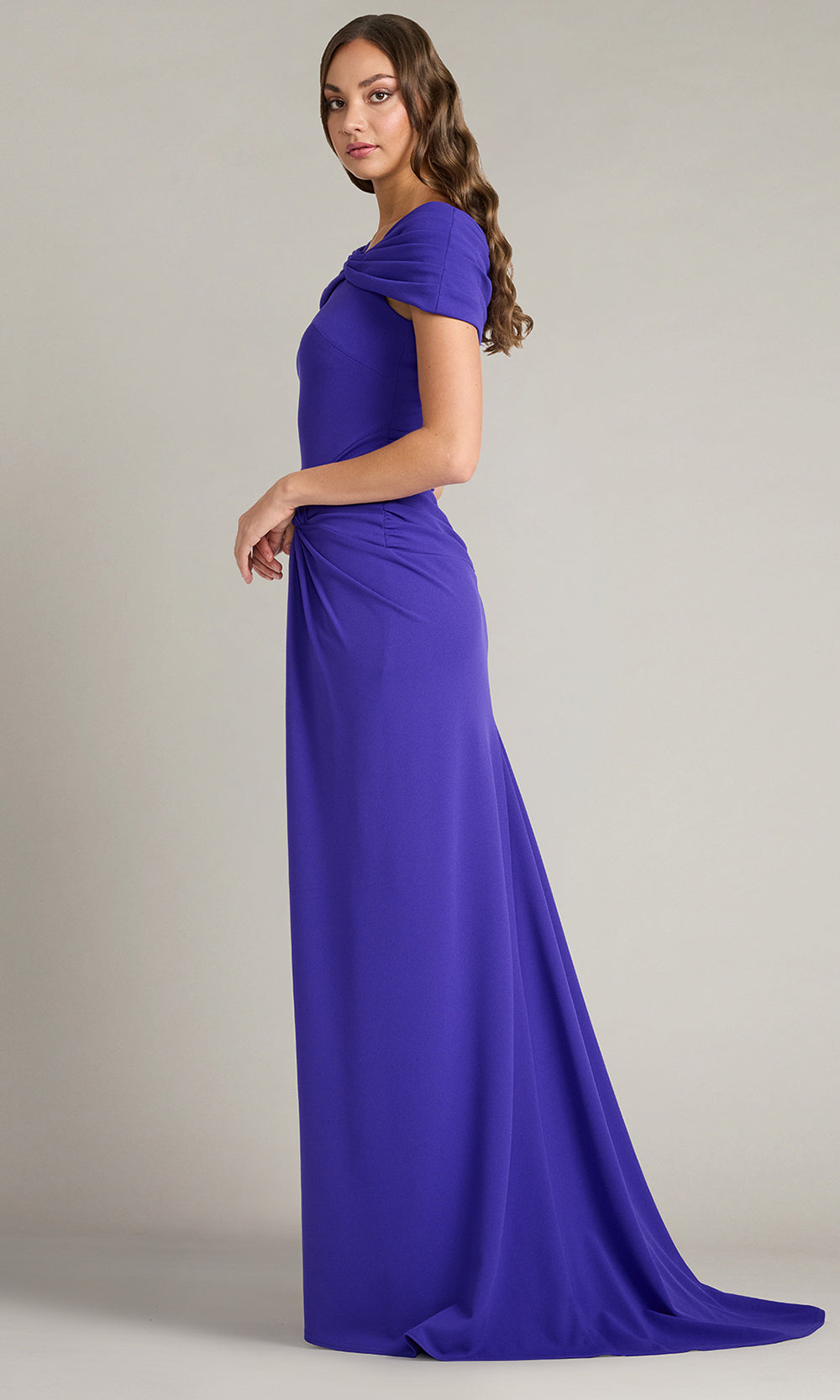 Tadashi Shoji BOS25146L - Perkins Asymmetric Draped Sheath Gown Prom Dresses in Purple  