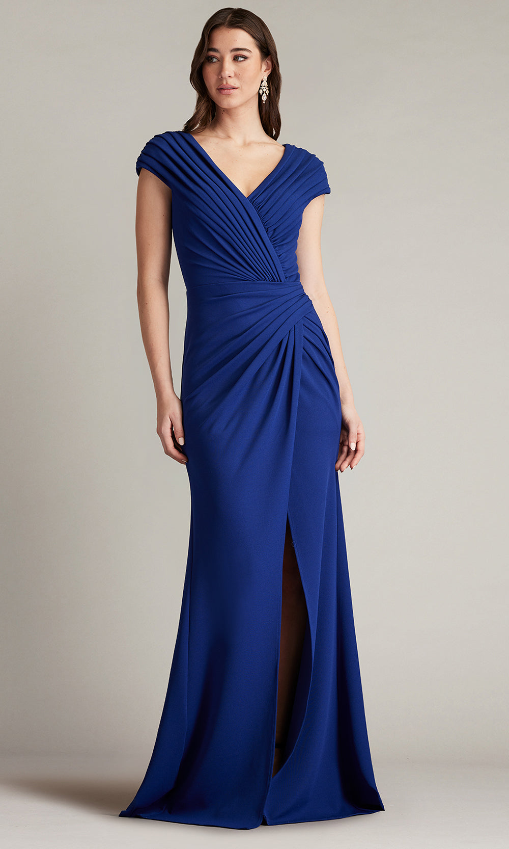 Tadashi Shoji BOS24636L - Cap Sleeve Cargill Pleated Draped Gown Mother of the Bride Dresses in Blue  