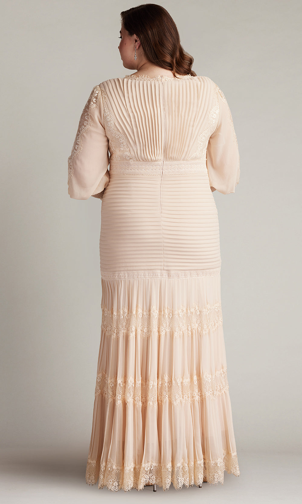 Tadashi Shoji YV21070LQ - Nyssa Bishop Sleeve Pleated Formal Gown - PLUS SIZE Mother of the Bride Dresses in Pink  