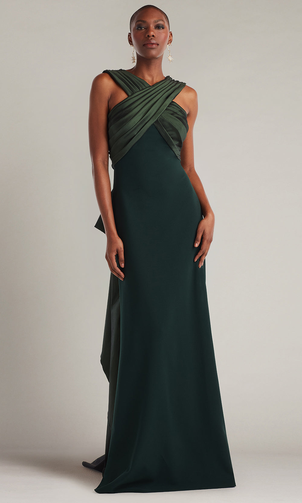 Tadashi Shoji BOS25316L - Caro Cascading Halter Gown with Pleated Detail Special Occasion Dress in Green  