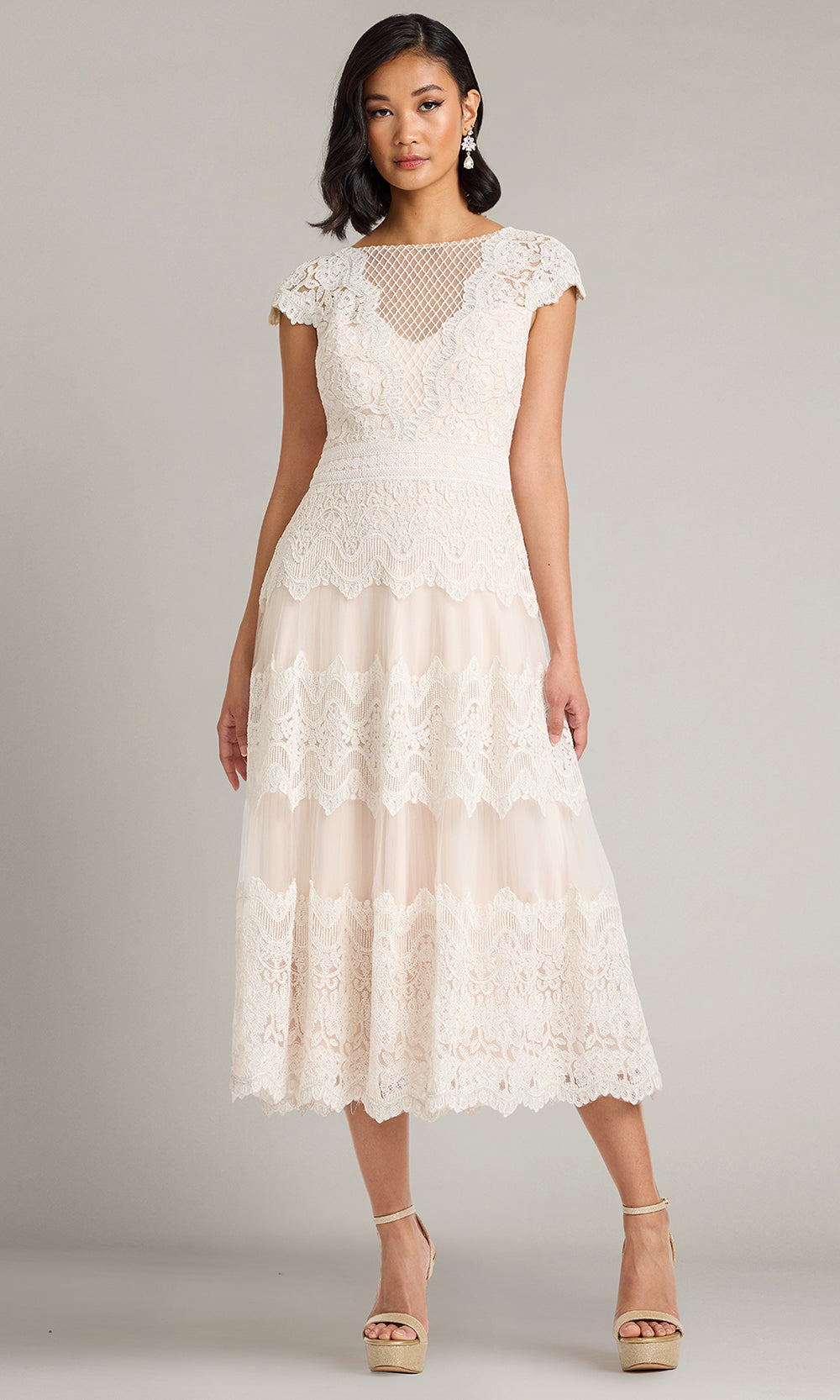 Tadashi Shoji CFJ26004MD - Bateau Neck Lace A-Line Dress Bridal Dresses in White  