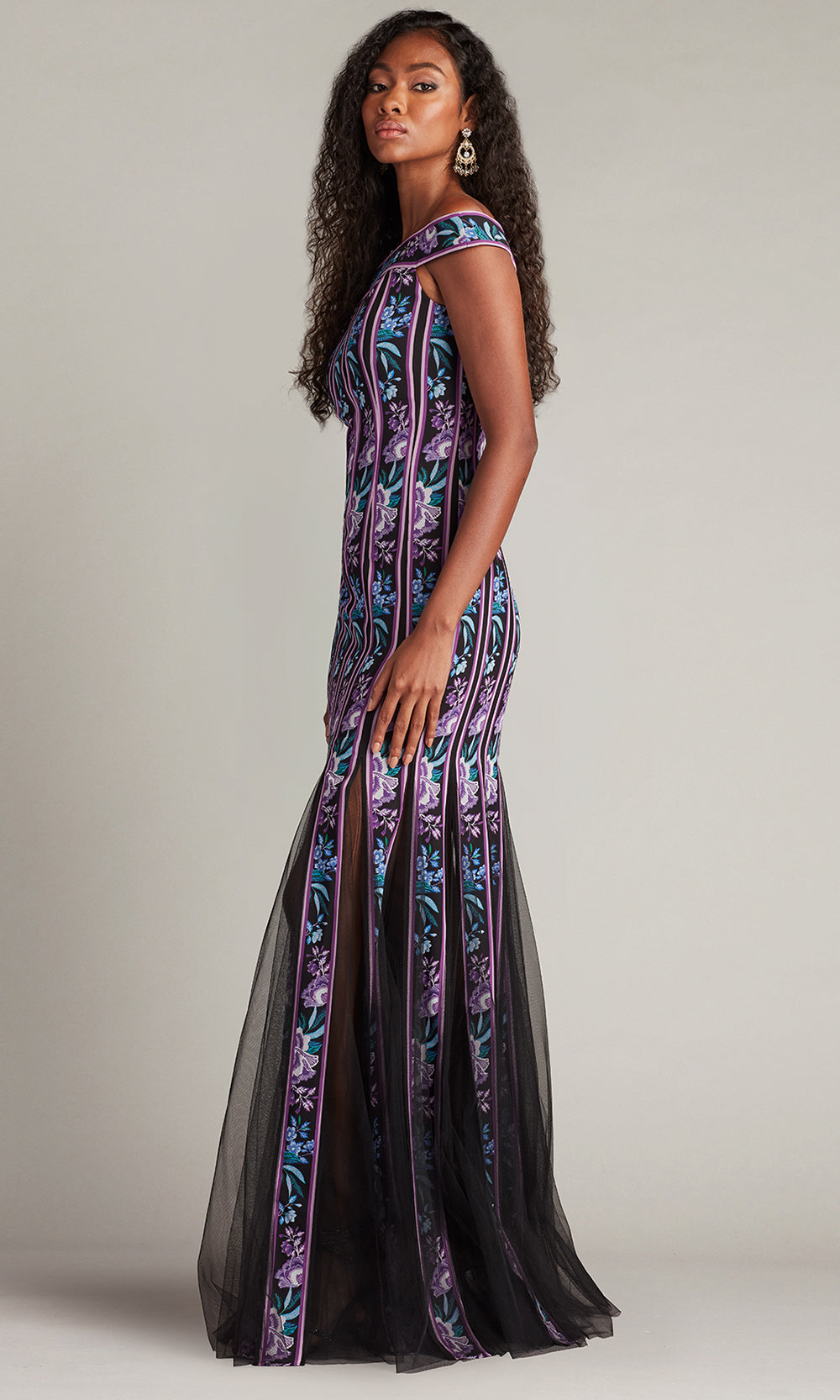 Tadashi Shoji CHZ25464L - Off Shoulder Weston Floral Ribbon and Tulle Gown Formal Gowns