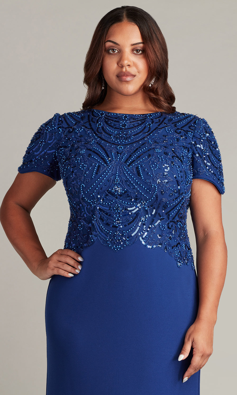Tadashi Shoji CCY23406LQ - Edry Embellished Crepe Formal Gown - Plus Size Mother of the Bride Dresses in Night Blue 