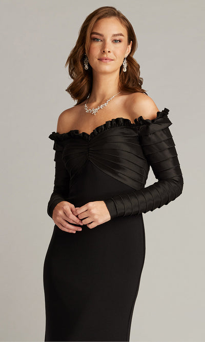 Tadashi Shoji BOS23517L - Neena Taffeta Banded Off Shoulder Gown Formal Gowns