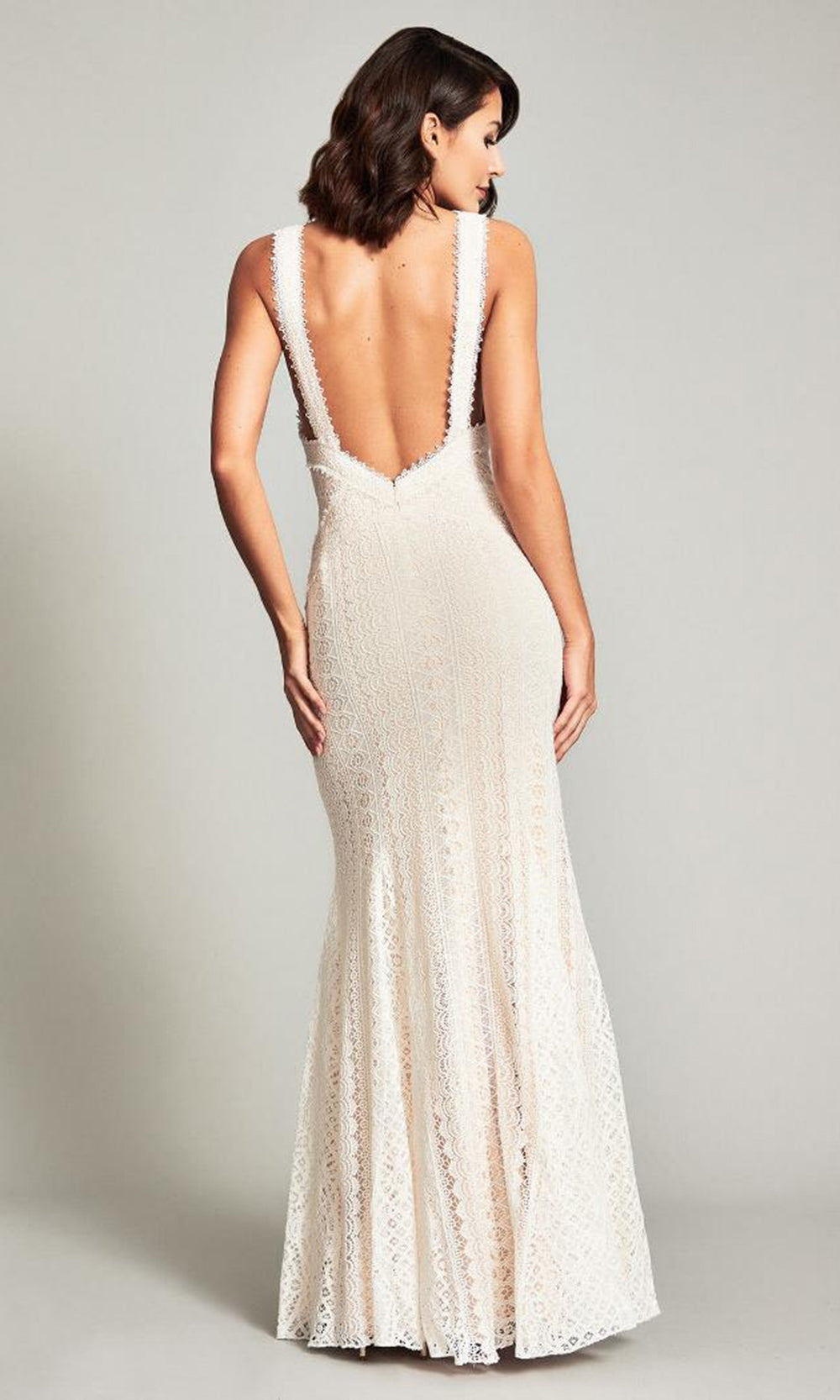 Tadashi Shoji AUG17384LBR - Cadence Wide Strap Lace Bridal Gown Wedding Dresses in White  