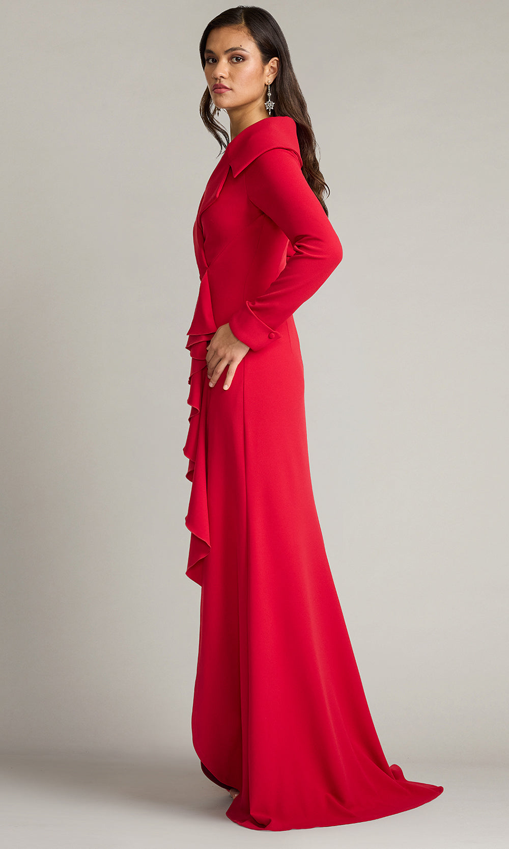 Tadashi Shoji BOS26178L - Noma Portrait Collar Long Sleeve Formal Gown Mother of the Bride Dresses in Red  