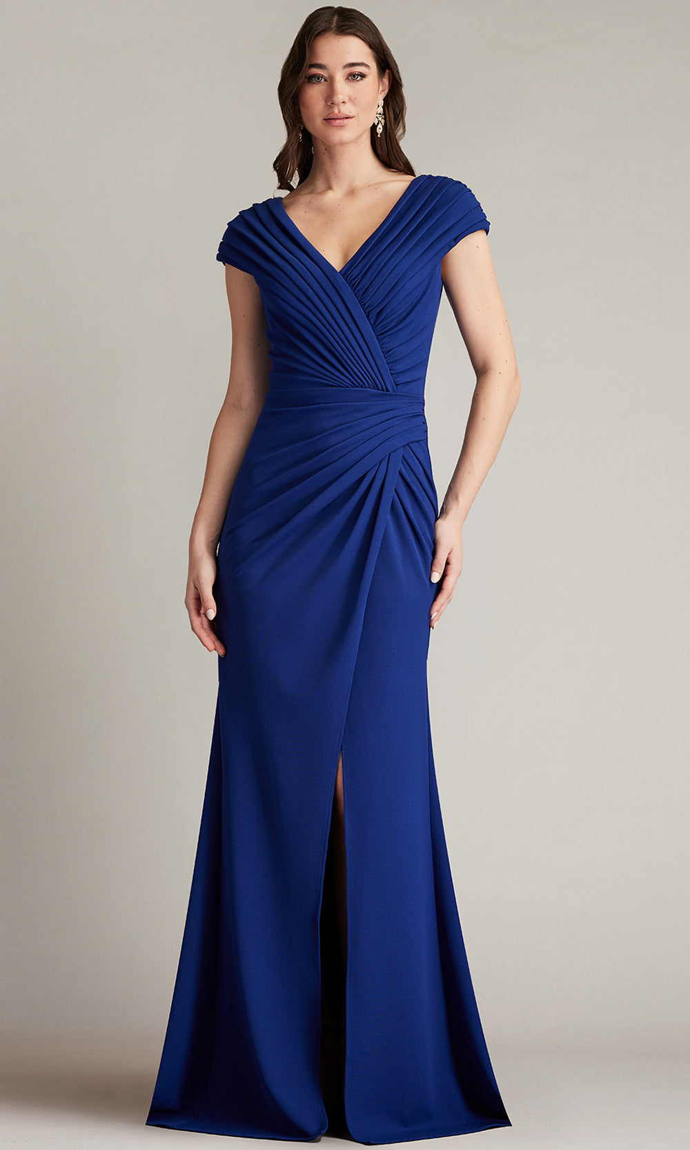 Tadashi Shoji BOS24636L - Cap Sleeve Cargill Pleated Draped Gown Mother of the Bride Dresses in Blue  