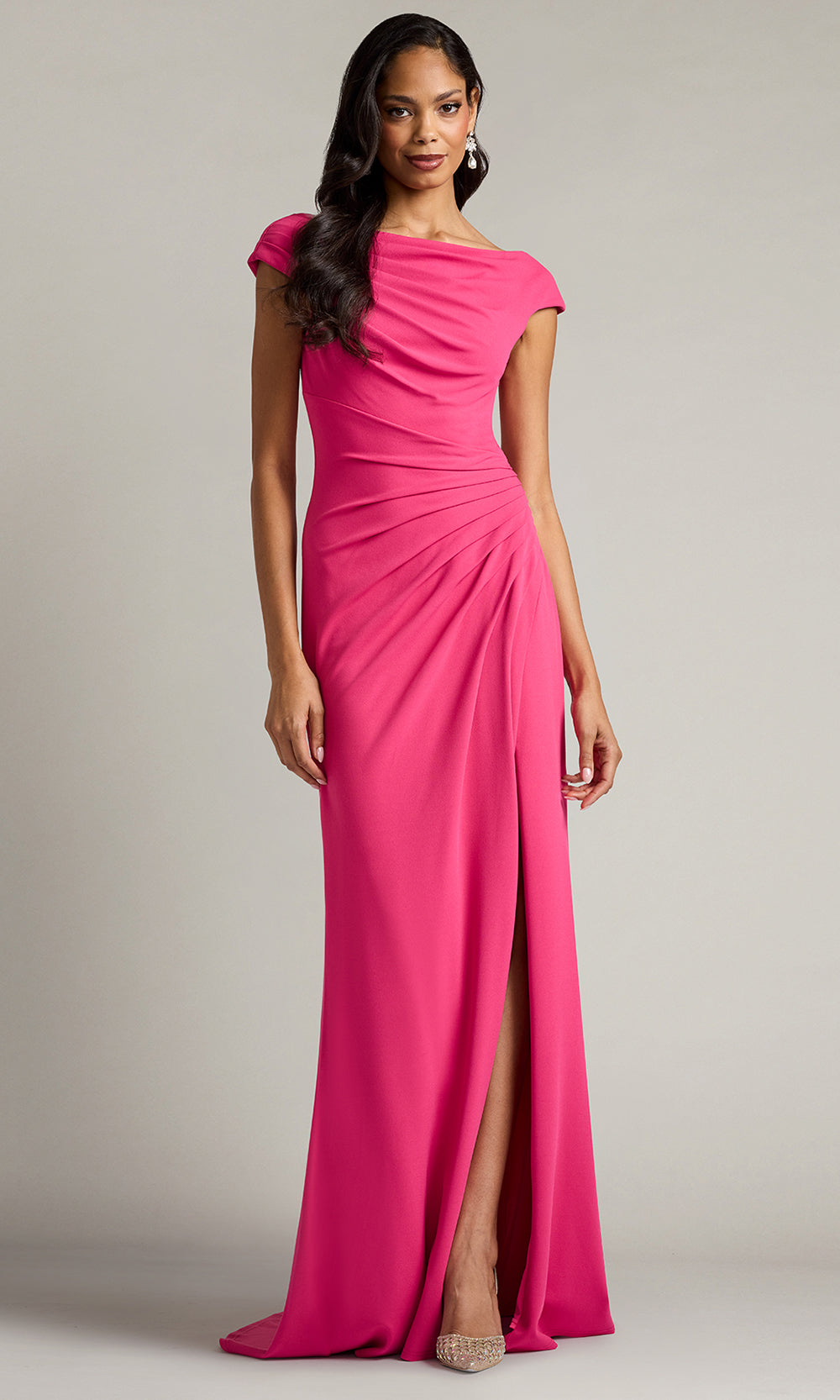 Tadashi Shoji BOS26105L - Ruched Bodice Bateau Neck Evening Gown Mother of the Bride Dresses in Cabaret  