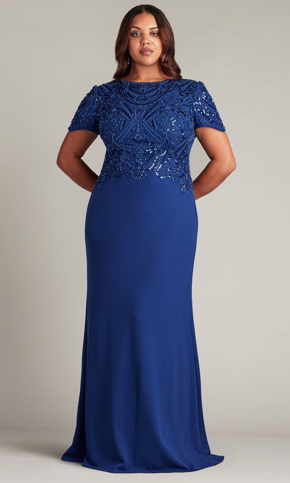 Tadashi Shoji CCY23406LQ - Edry Embellished Crepe Formal Gown - Plus Size Mother of the Bride Dresses in Night Blue 