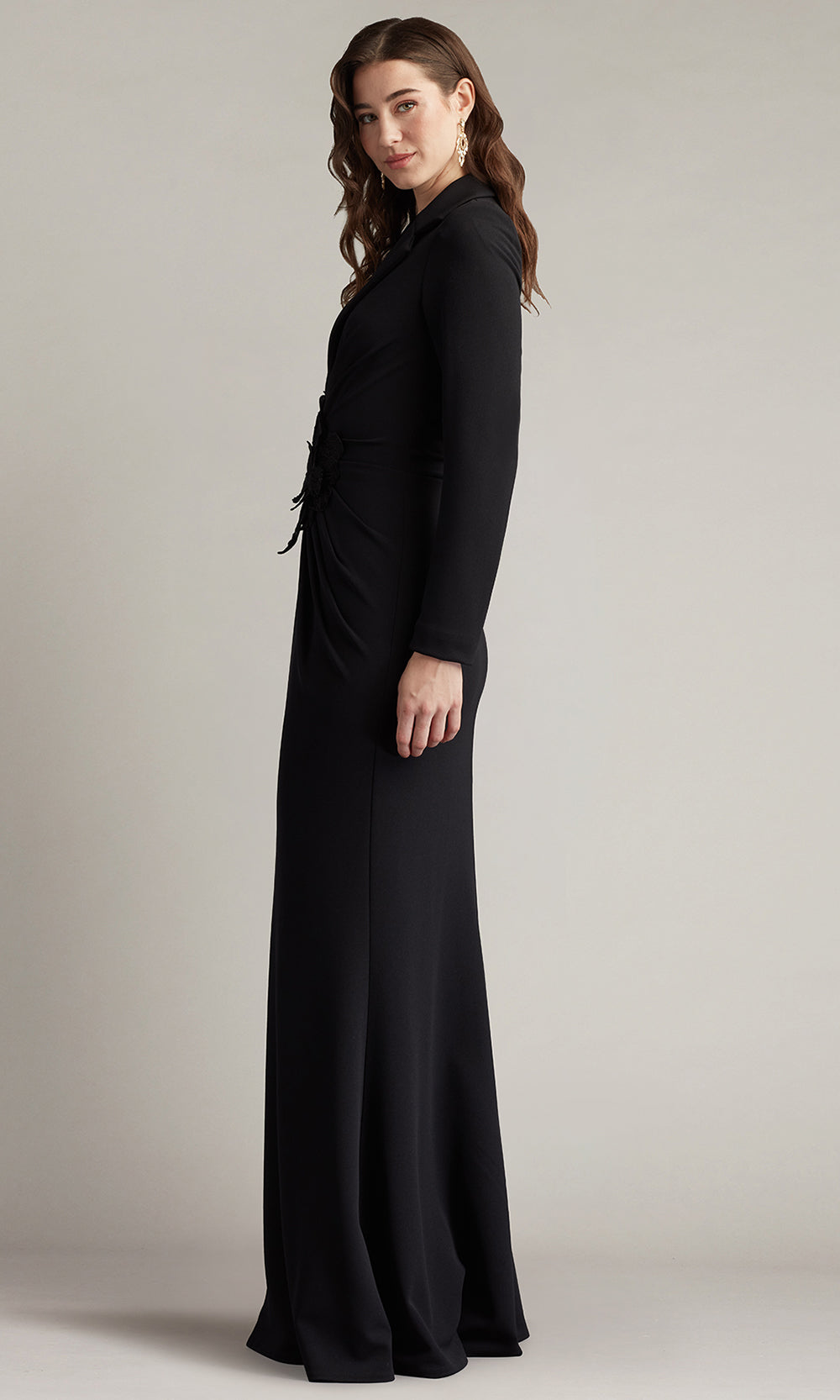 Tadashi Shoji BOS25531L - Ardela Center Front Ruffle Slit Evening Gown Prom Dresses in Black  