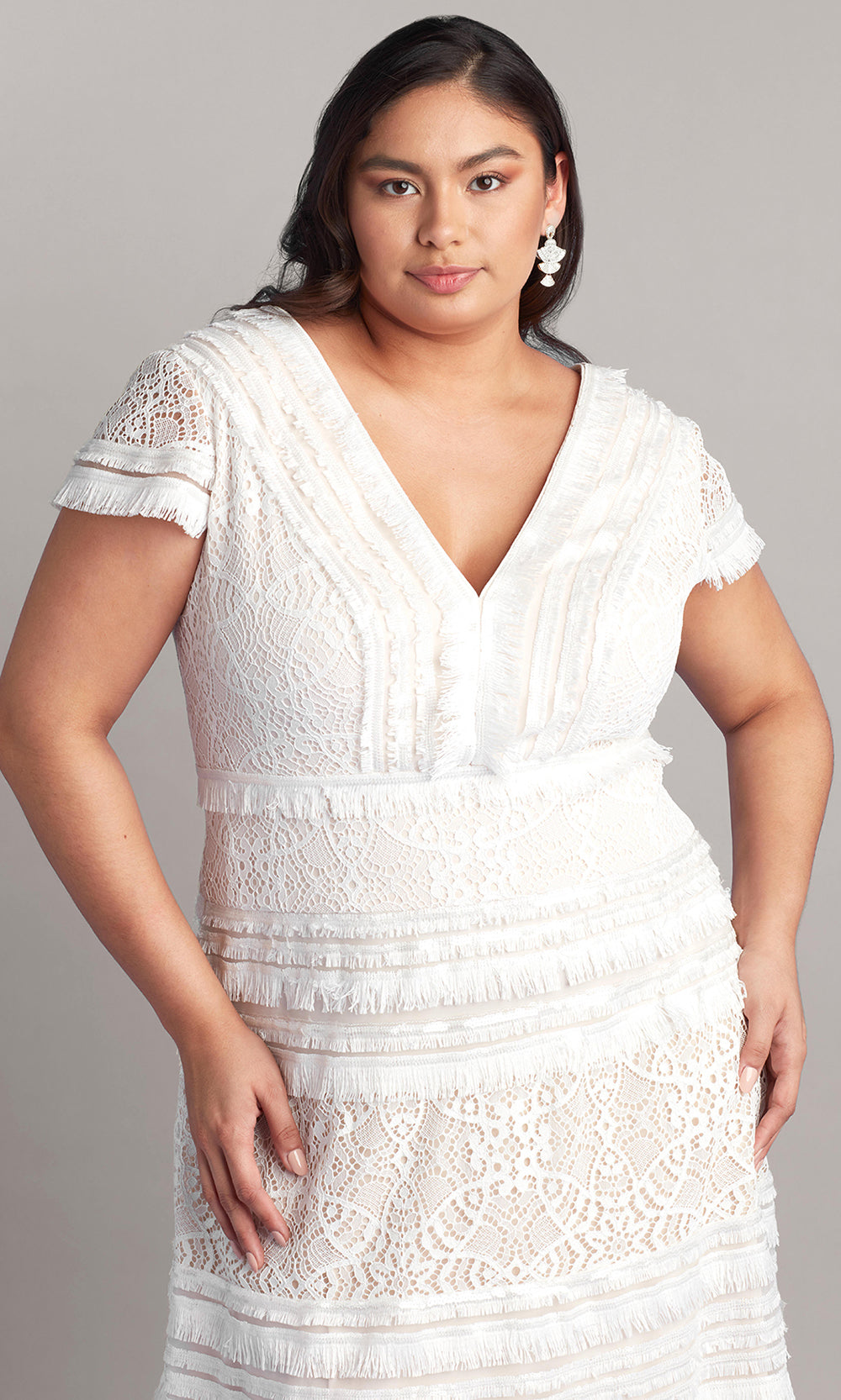 Tadashi Shoji BQU20696LBRQ - Short Sleeve Allover Lace Plus Size Gown Wedding Dresses in White  
