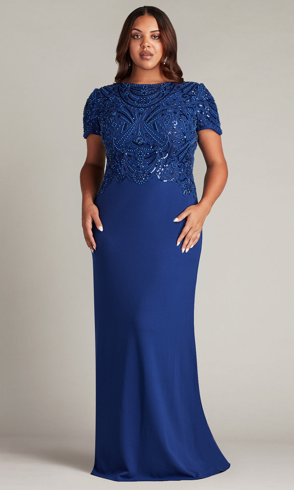 Tadashi Shoji CCY23406LQ - Edry Embellished Crepe Formal Gown - Plus Size Mother of the Bride Dresses in Night Blue 