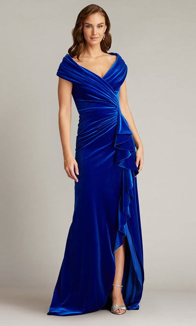 Tadashi Shoji BAL24740L - Alvarez Velvet Waterfall Drape Evening Gown Formal Gowns