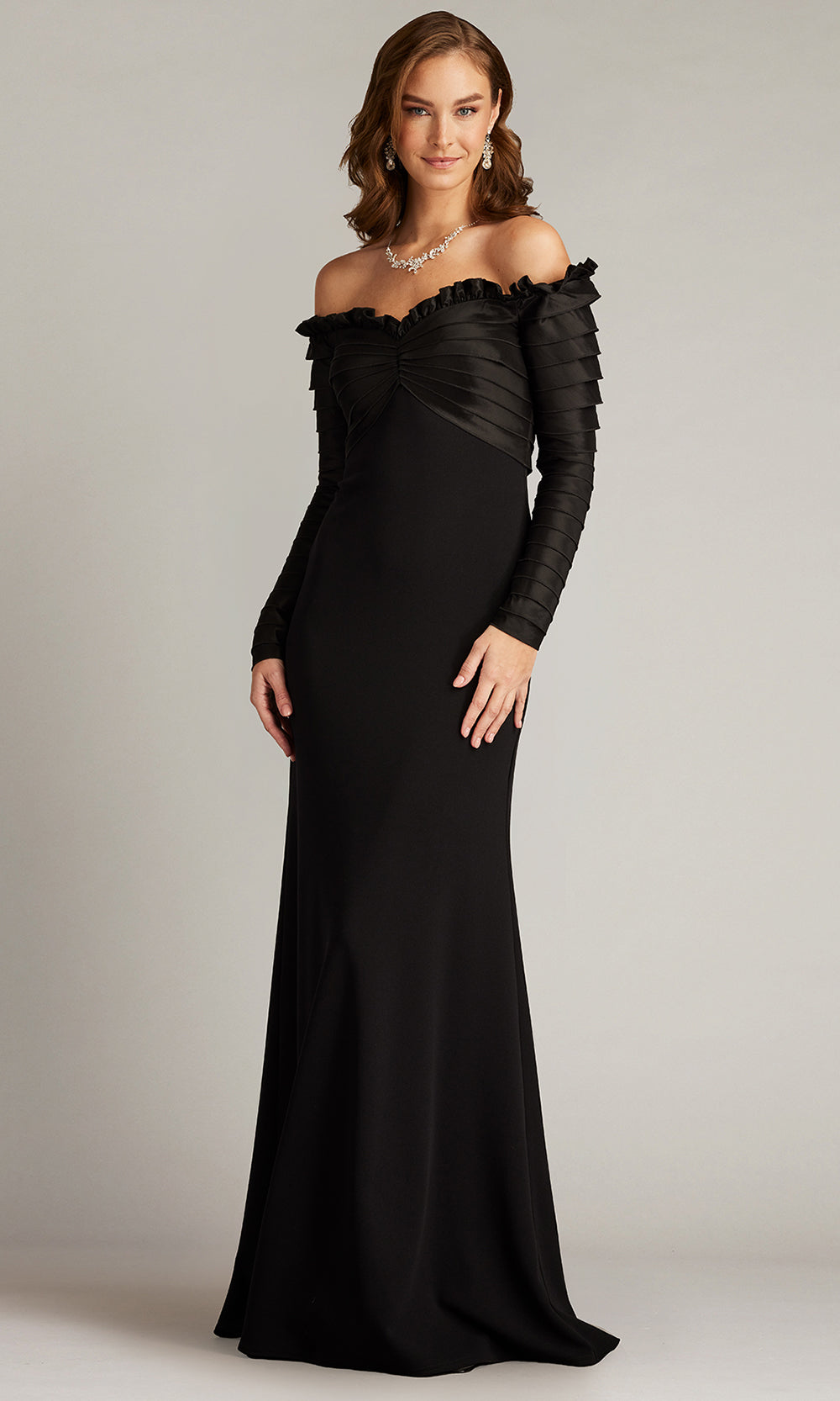 Tadashi Shoji BOS23517L - Neena Taffeta Banded Off Shoulder Gown Formal Gowns
