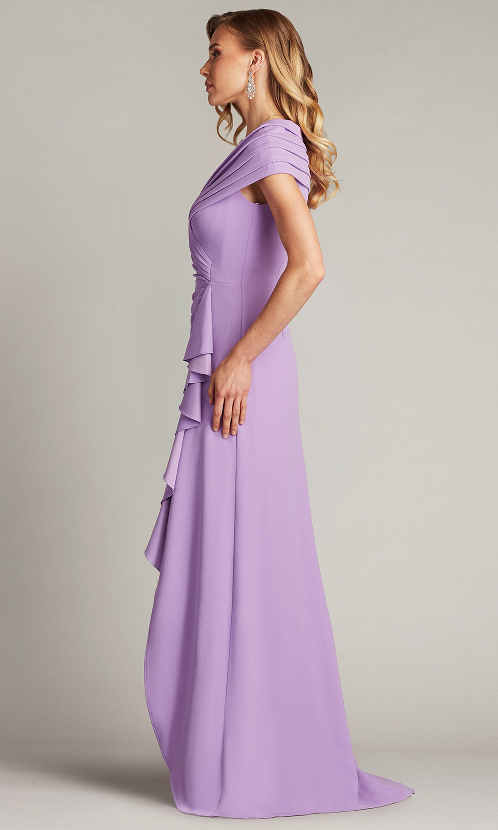 Tadashi Shoji BOS24740L - Talise Waterfall Flounce Sheath Evening Gown Prom Dresses in Purple  