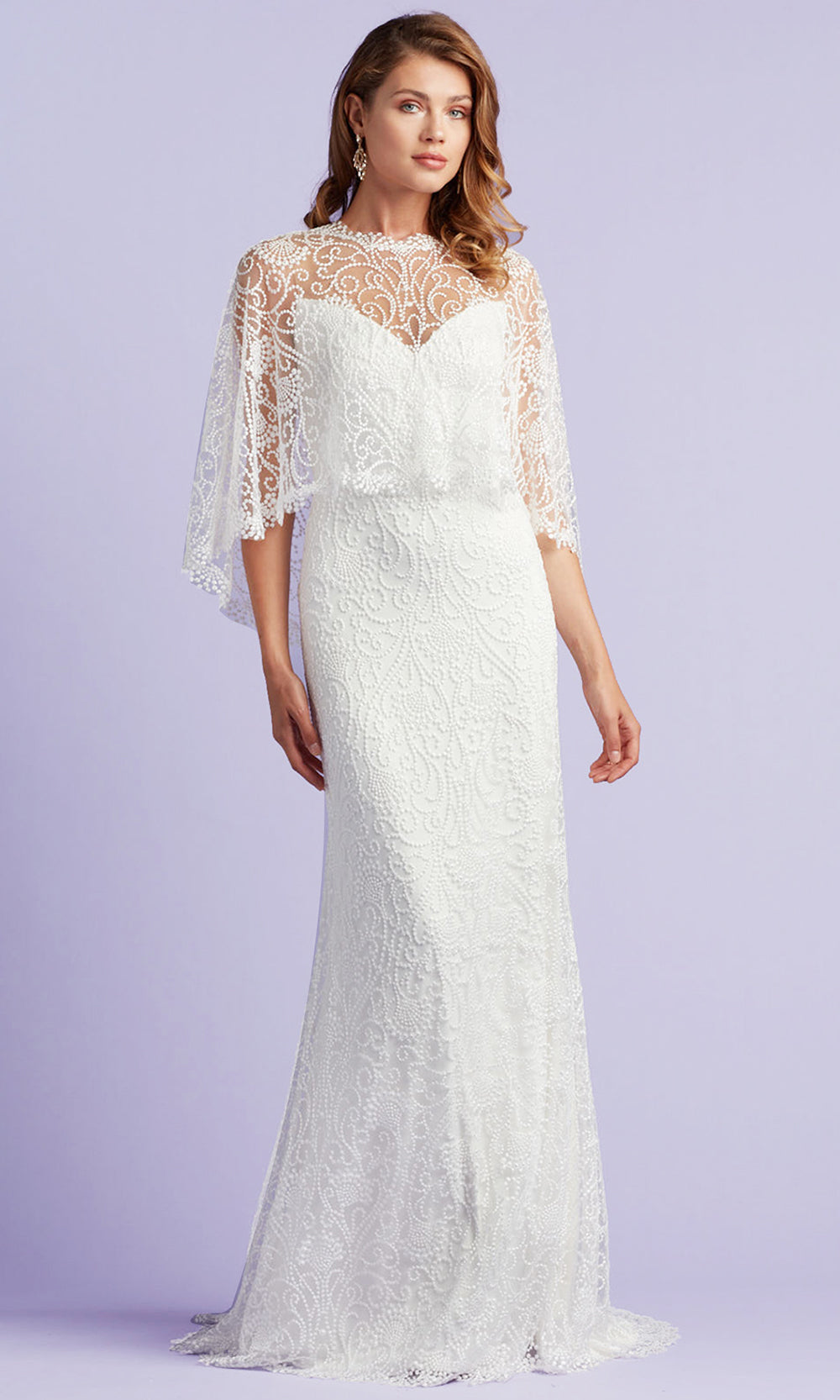 Tadashi Shoji BTW22023LBR - Eagen Draped Overlay Embroidered Sheath Gown Bridal Dresses in White  