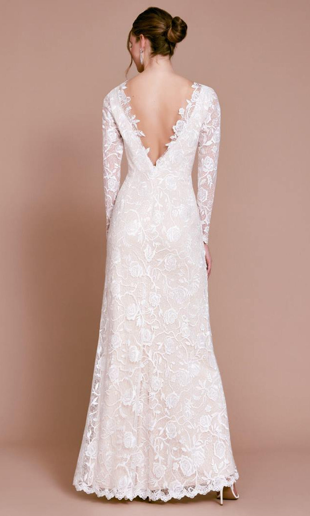 Tadashi Shoji AYB17396LBR - Long Sleeve Embroidered Column Margery Gown Wedding Dresses in White  