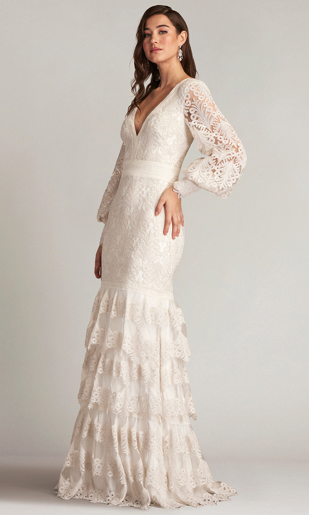 Tadashi Shoji CDY24268L - Bishop Sleeve Aponi Tiered Embroidered Gown Formal Gowns