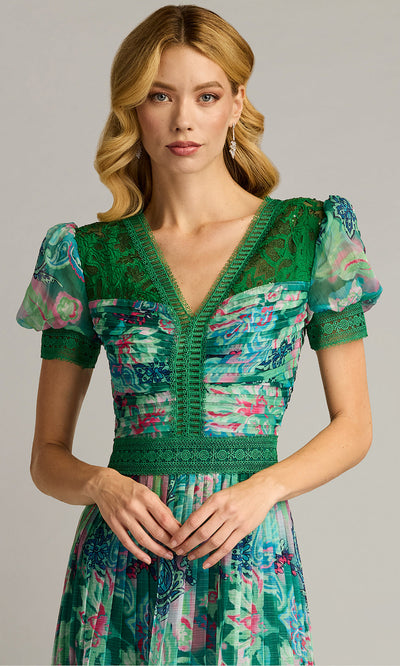 Tadashi Shoji CHP25198MD - V-Neckline Ambria Floral Print Midi Dress Homecoming Dresses