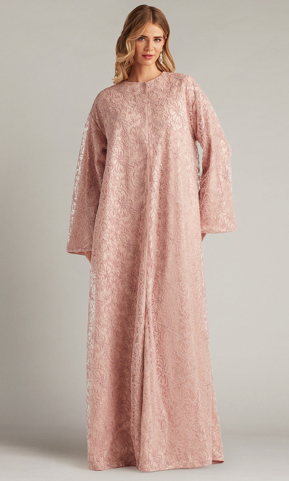 Tadashi Shoji BUR18269L - Floral Embroidered Caftan Long Gown Formal Gowns in Pink  