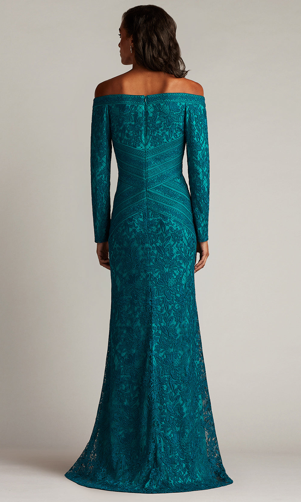 Tadashi Shoji CIK25367L - Ishana Off-Shoulder Embroidered Long Gown Prom Dresses in Green  