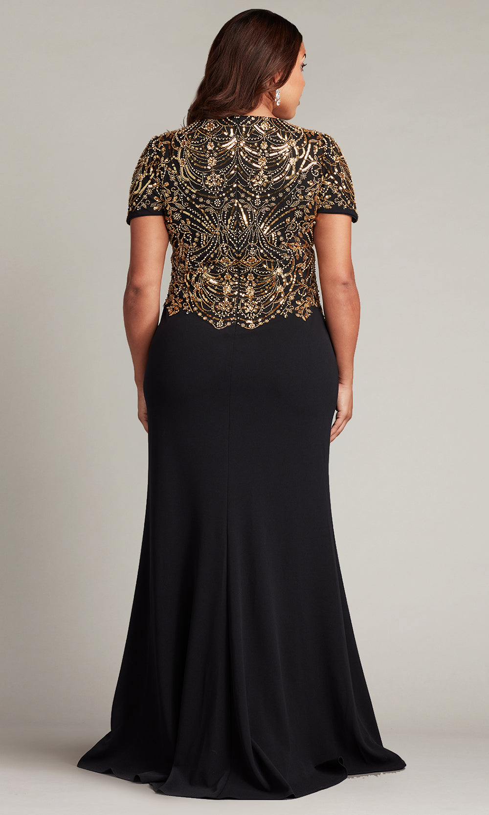 Tadashi Shoji CCY23406LQ - Edry Embellished Crepe Formal Gown - Plus Size Mother of the Bride Dresses in Gold and Black