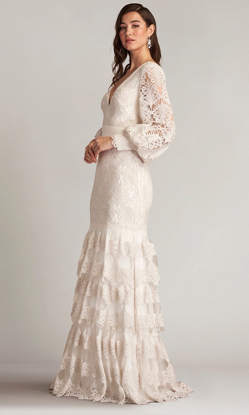 Tadashi Shoji CDY24268L - Bishop Sleeve Aponi Tiered Embroidered Gown Formal Gowns