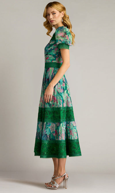 Tadashi Shoji CHP25198MD - V-Neckline Ambria Floral Print Midi Dress Homecoming Dresses