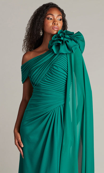 Tadashi Shoji BOS24012L - Kamari Draped Rosette Shoulder Crepe Gown Mother of the Bride Dresses