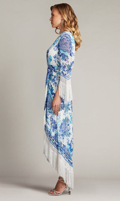 Tadashi Shoji CHZ25450MD - V-Neck Mair Floral Print Tassel Fringe Wrap Dress Formal Gowns
