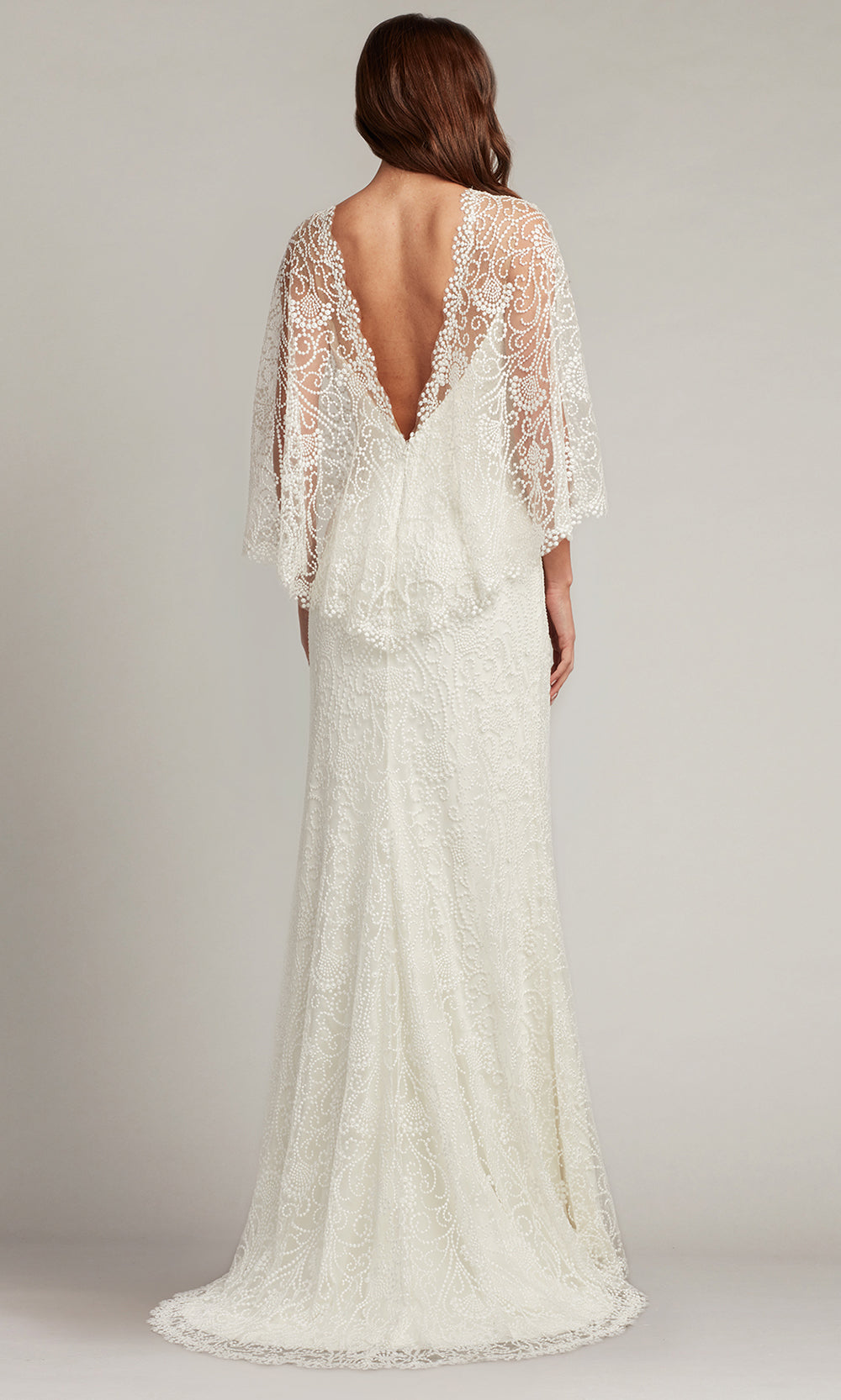 Tadashi Shoji BTW22023LBR - Eagen Draped Overlay Embroidered Sheath Gown Bridal Dresses in White  