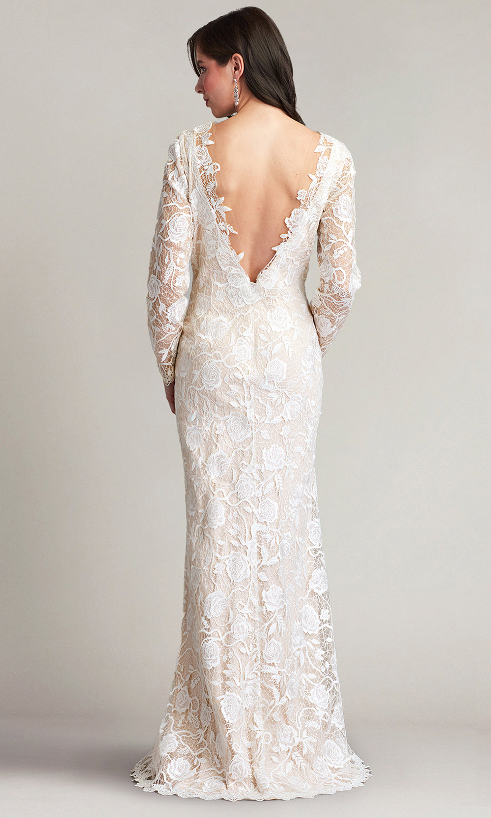 Tadashi Shoji AYB17396LBR - Long Sleeve Embroidered Column Margery Gown Wedding Dresses in White  