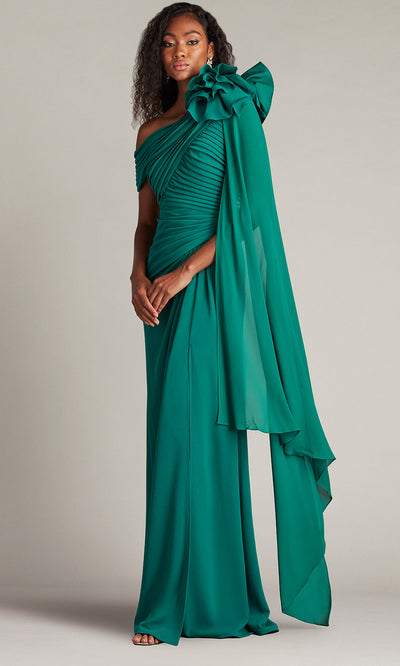 Tadashi Shoji BOS24012L - Kamari Draped Rosette Shoulder Crepe Gown Mother of the Bride Dresses