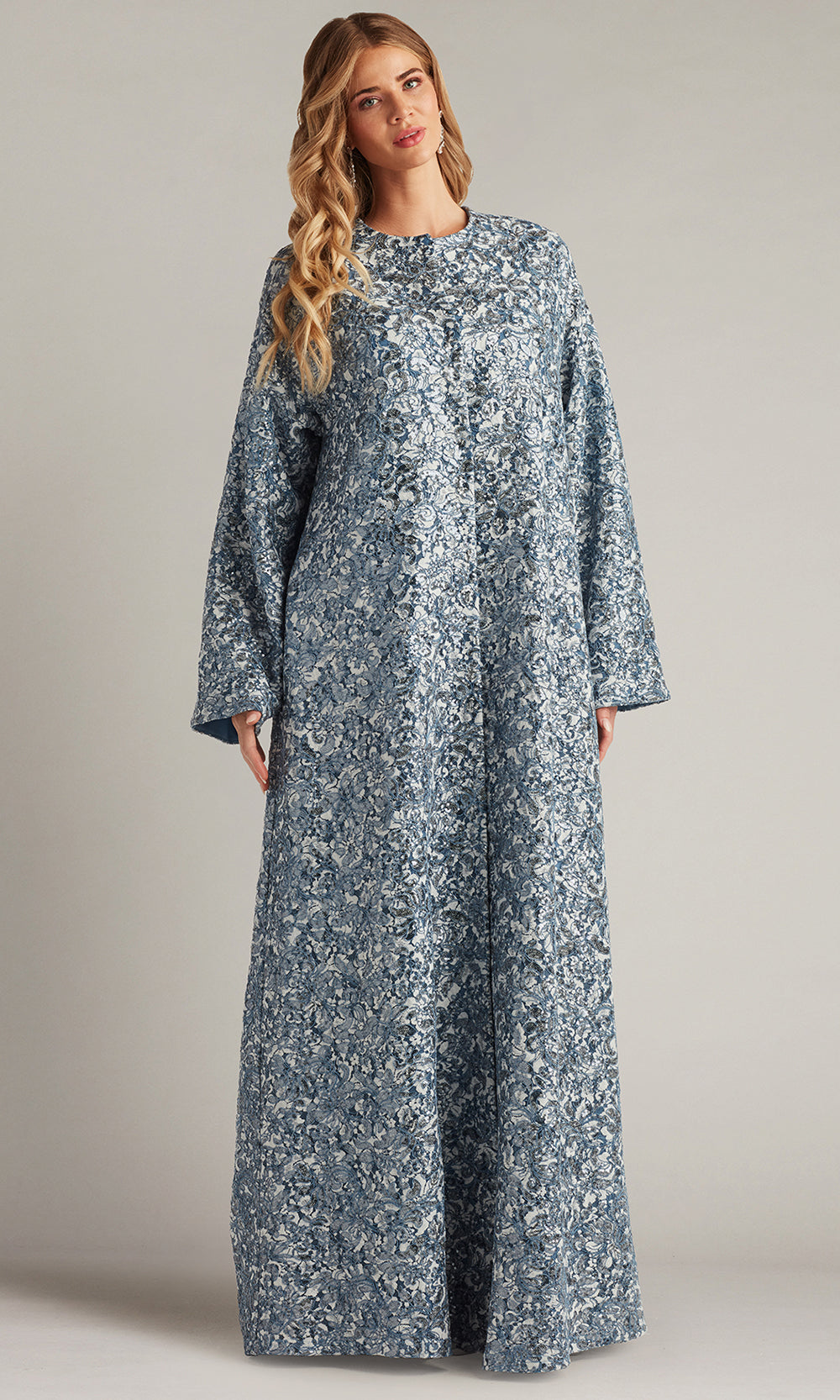Tadashi Shoji BUQ18269L - Fully Embroidered Wide Sleeve Gown Formal Gowns in Blue  