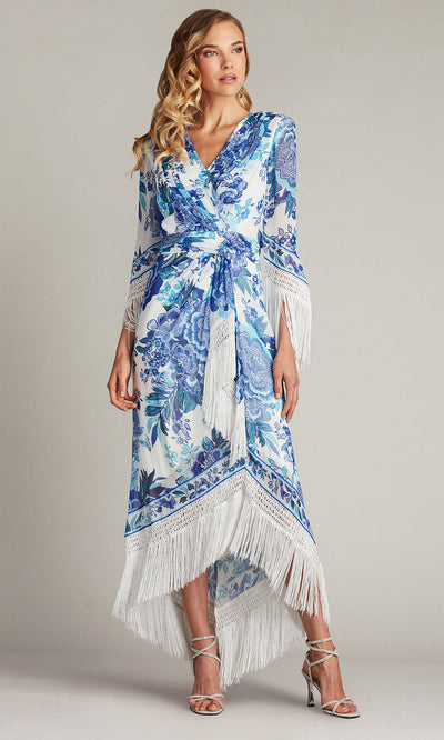 Tadashi Shoji CHZ25450MD - V-Neck Mair Floral Print Tassel Fringe Wrap Dress Formal Gowns