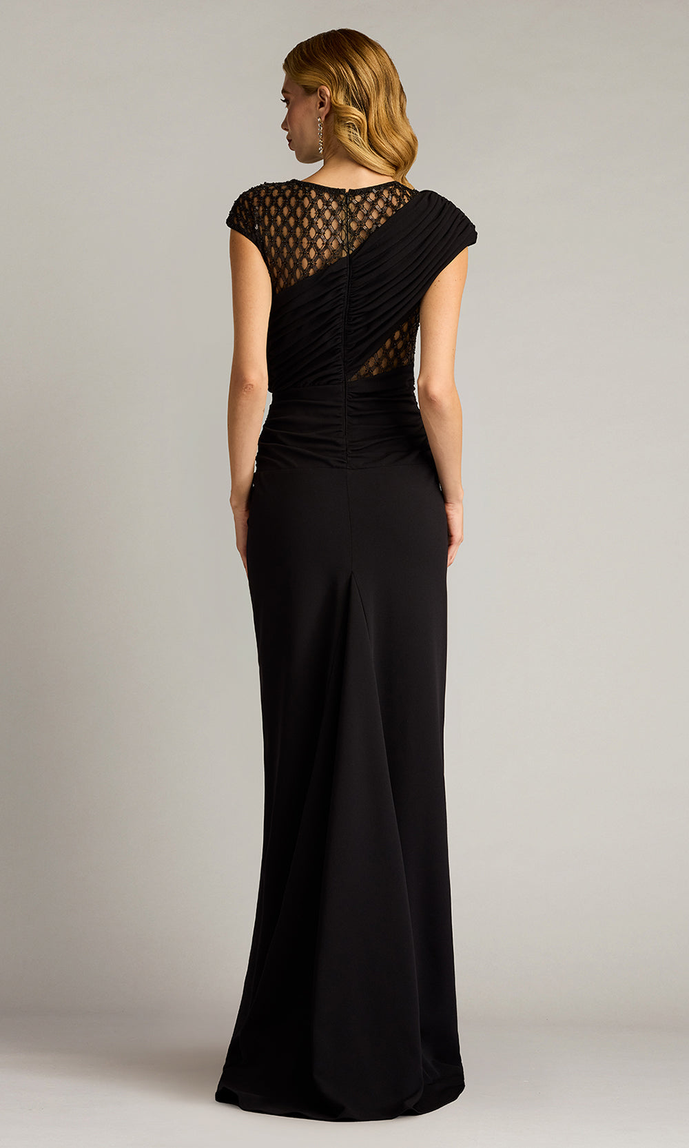 Tadashi Shoji CHI24388L - Jetta Peek-A-Boo Illusion Cap Sleeve Gown Mother of the Bride Dresses in Black  