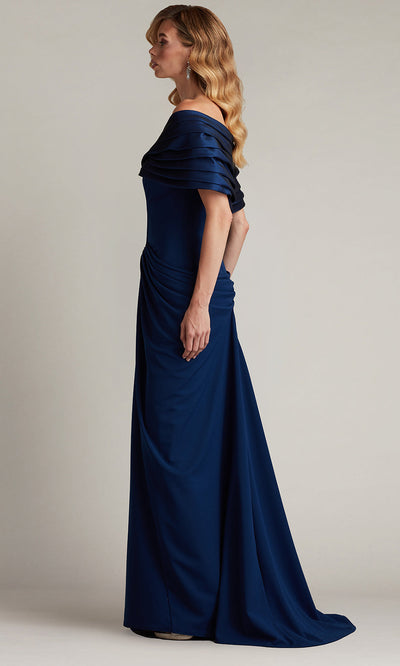 Tadashi Shoji BOS25800L - Seraphine Pleated Portrait Collar Sheath Gown Formal Gowns