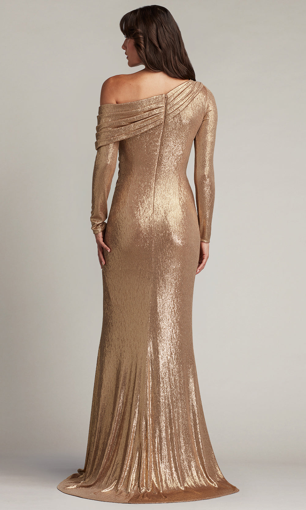 Tadashi Shoji BSJ24030L - Faina Metallic Sheath Gathered Slit Gown Special Occasion Dresses