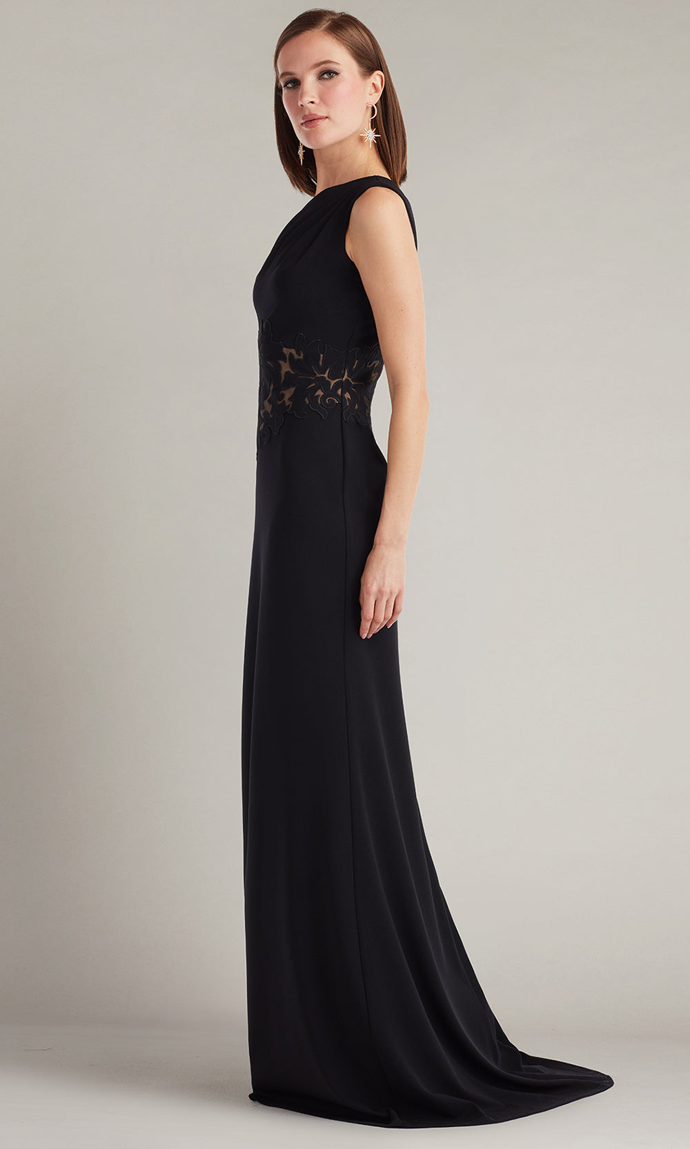 Tadashi Shoji CIN25503L - Verrier One-Shoulder Illusion Sheath Evening Gown Mother of the Bride Dresses in Black and Neutral